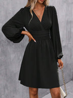 Eve Surplice V-Neck Ruched Waist A-Line Dress - front view