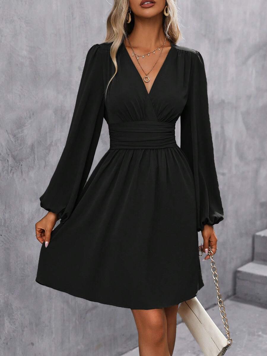 Eve Surplice V-Neck Ruched Waist A-Line Dress - view 6