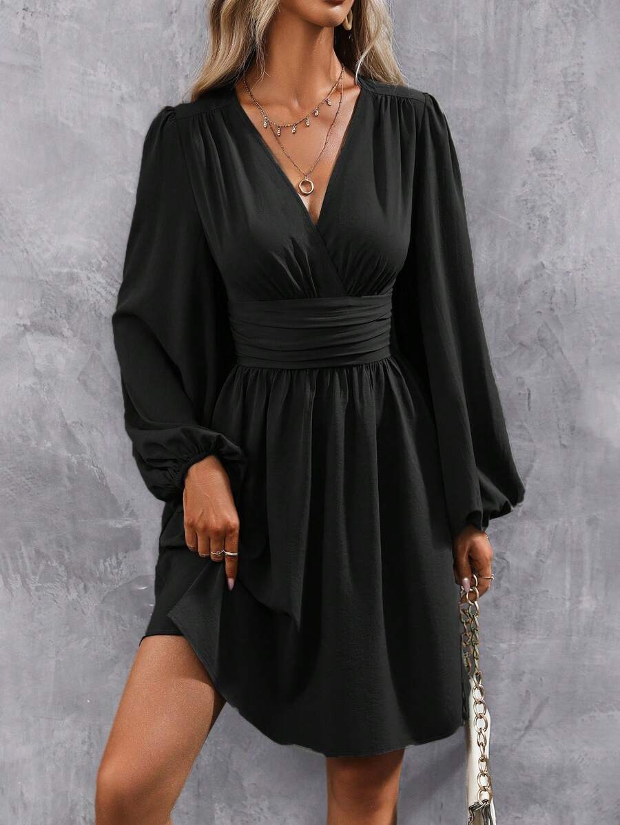 Eve Surplice V-Neck Ruched Waist A-Line Dress - view 7