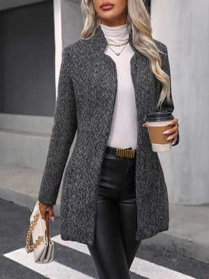 Daniela | Open Front Stand Collar Overcoat, Elegant Textured Coat oaklynwear
