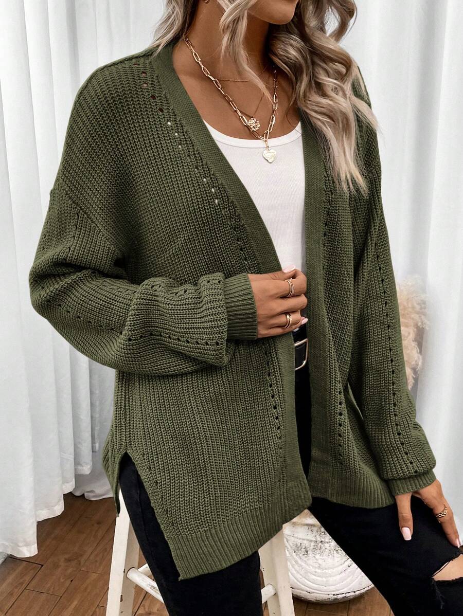 Della Open Front Pointelle Knit Cardigan - view 4