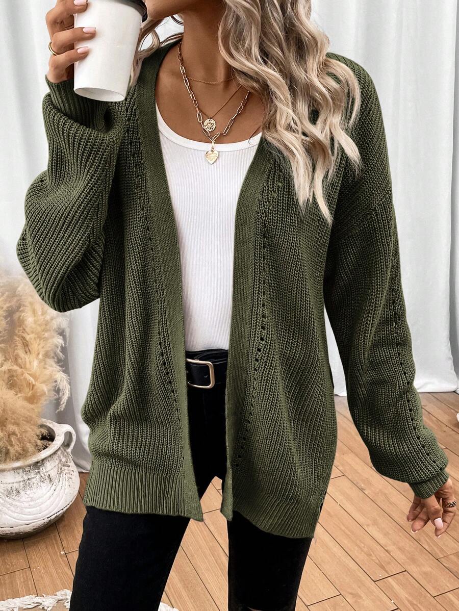 Della Open Front Pointelle Knit Cardigan - view 5