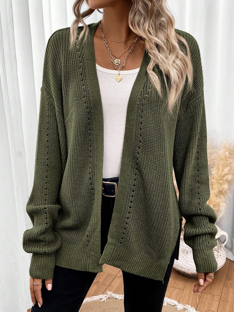 Della Open Front Pointelle Knit Cardigan - front view