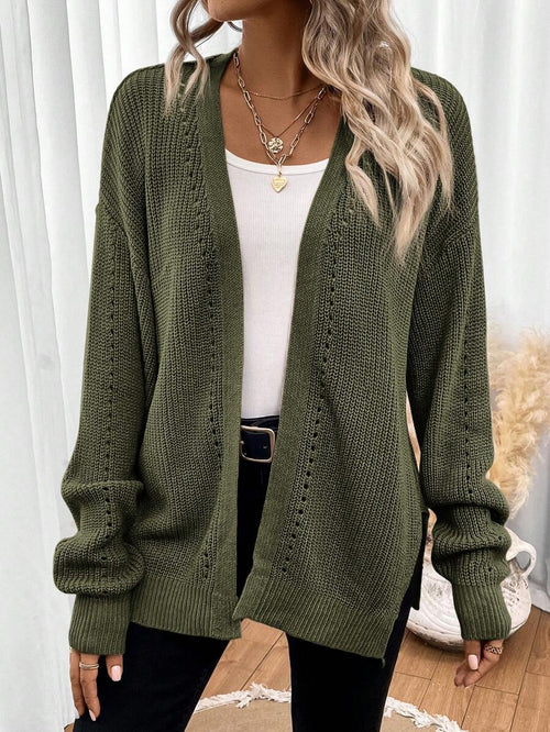 Della Open Front Pointelle Knit Cardigan - front view
