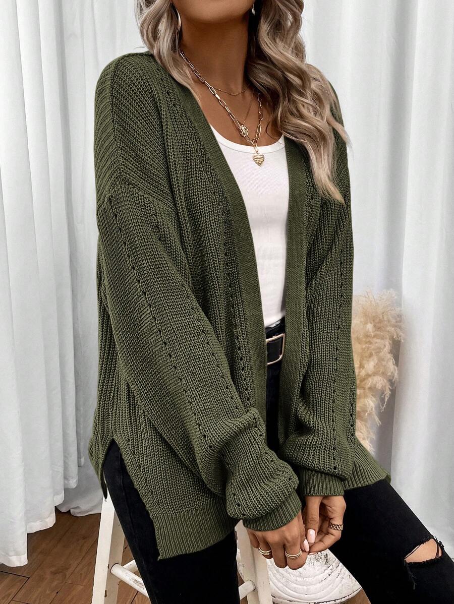 Della Open Front Pointelle Knit Cardigan - view 7