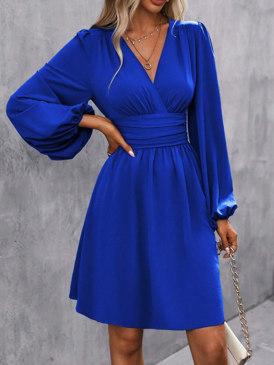Eve Surplice V-Neck Ruched Waist A-Line Dress - view 8