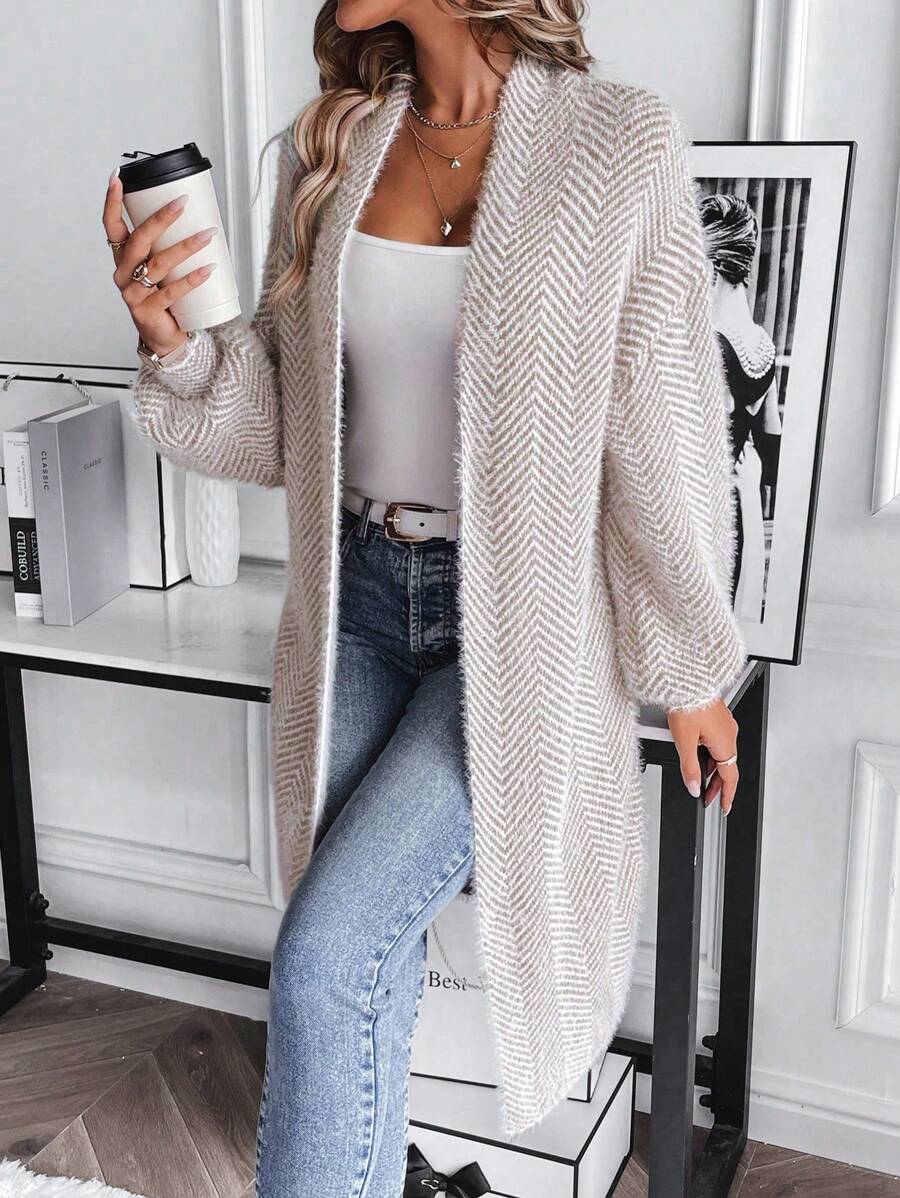Sadie Chevron Textured Open Front Cardigan - view 5