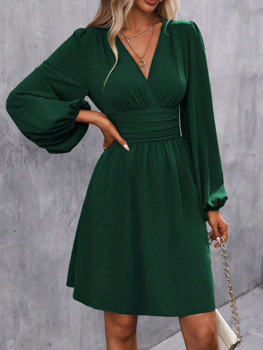 Eve Surplice V-Neck Ruched Waist A-Line Dress - view 9
