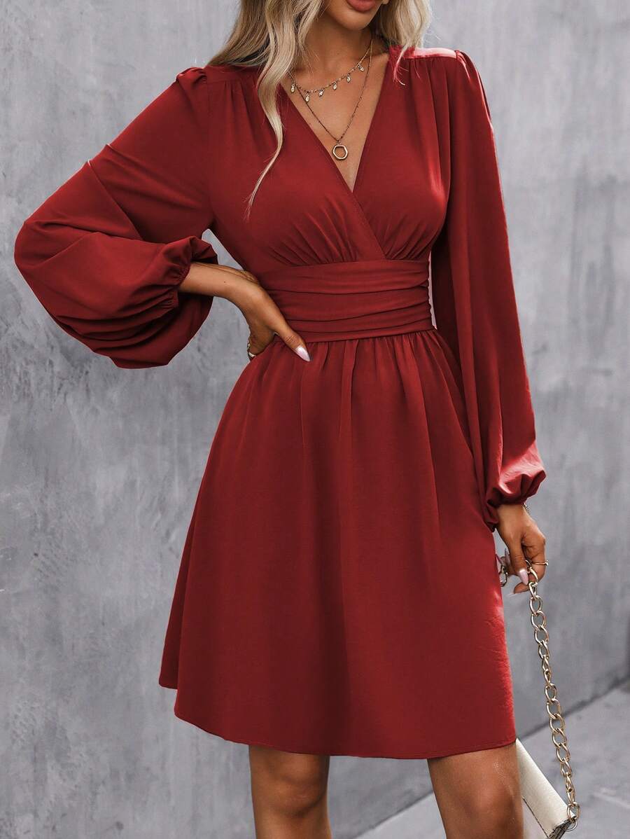 Eve Surplice V-Neck Ruched Waist A-Line Dress - view 10
