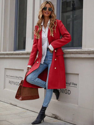 EMERY ROSE Lapel Neck Double Breasted Overcoat For New Year Clothes Fall Winter Cloth For Women oaklynwear