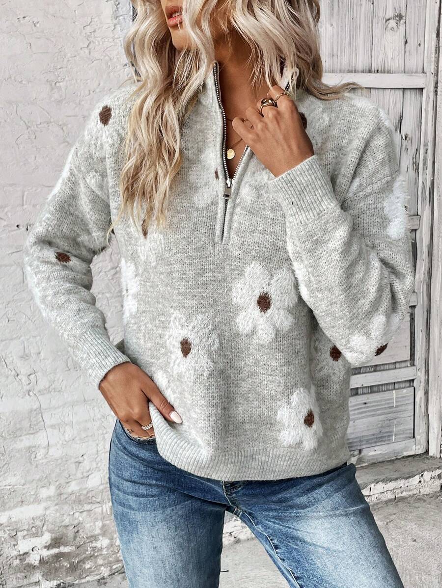 Aria Floral Embroidered Half Zip Pullover Jumper - view 5