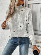 Aria Floral Embroidered Half Zip Pullover Jumper - view 6