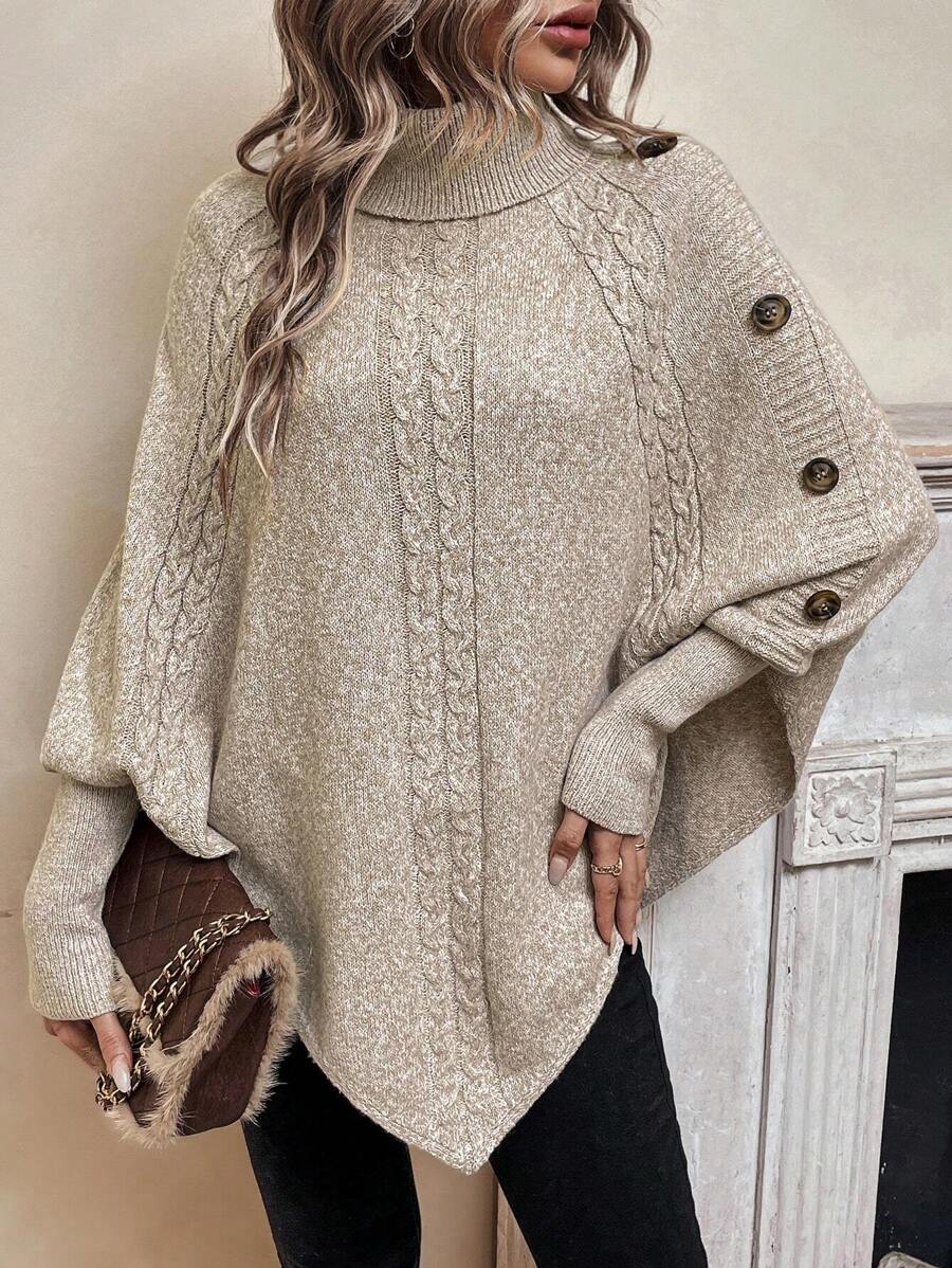 Gwen High Neck Batwing Poncho Sweater - front view