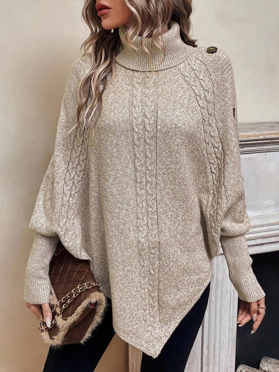 Gwen High Neck Batwing Poncho Sweater - view 3