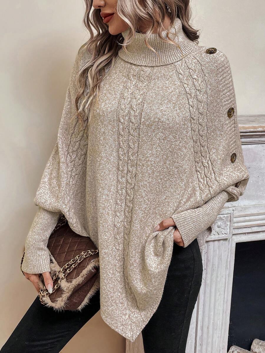 Gwen High Neck Batwing Poncho Sweater - view 4