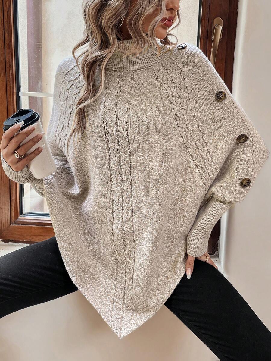 Gwen High Neck Batwing Poncho Sweater - view 5