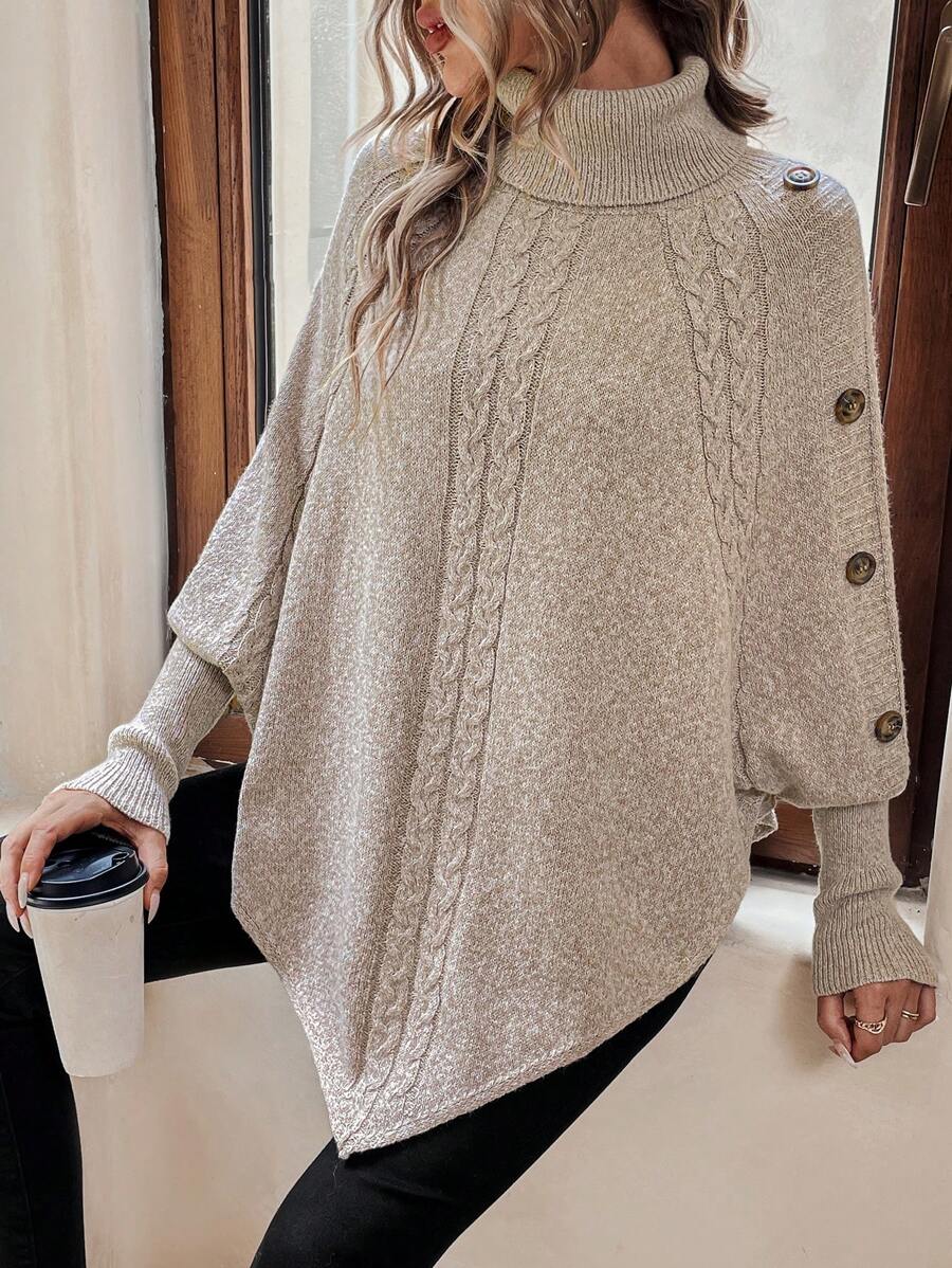 Gwen High Neck Batwing Poncho Sweater - view 7
