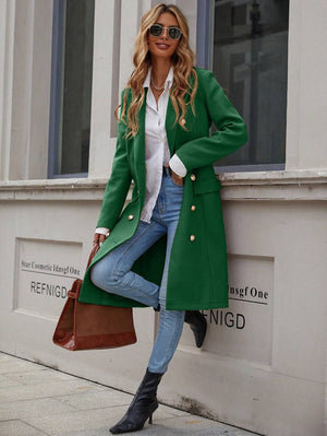 EMERY ROSE Lapel Neck Double Breasted Overcoat For New Year Clothes Fall Winter Cloth For Women oaklynwear
