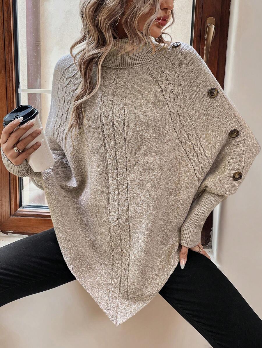 Gwen High Neck Batwing Poncho Sweater - view 8