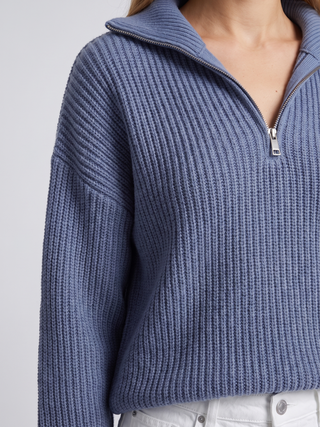 Isla Half-Zip Ribbed Knit Jumper with Funnel Collar, Cosy Winter Knit - view 7
