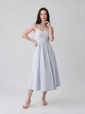 Alexandra | Spaghetti Strap Corset Bodice Midi Dress with Full Skirt