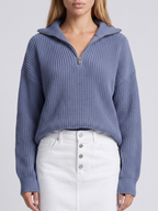 Isla Half-Zip Ribbed Knit Jumper with Funnel Collar, Cosy Winter Knit - view 8