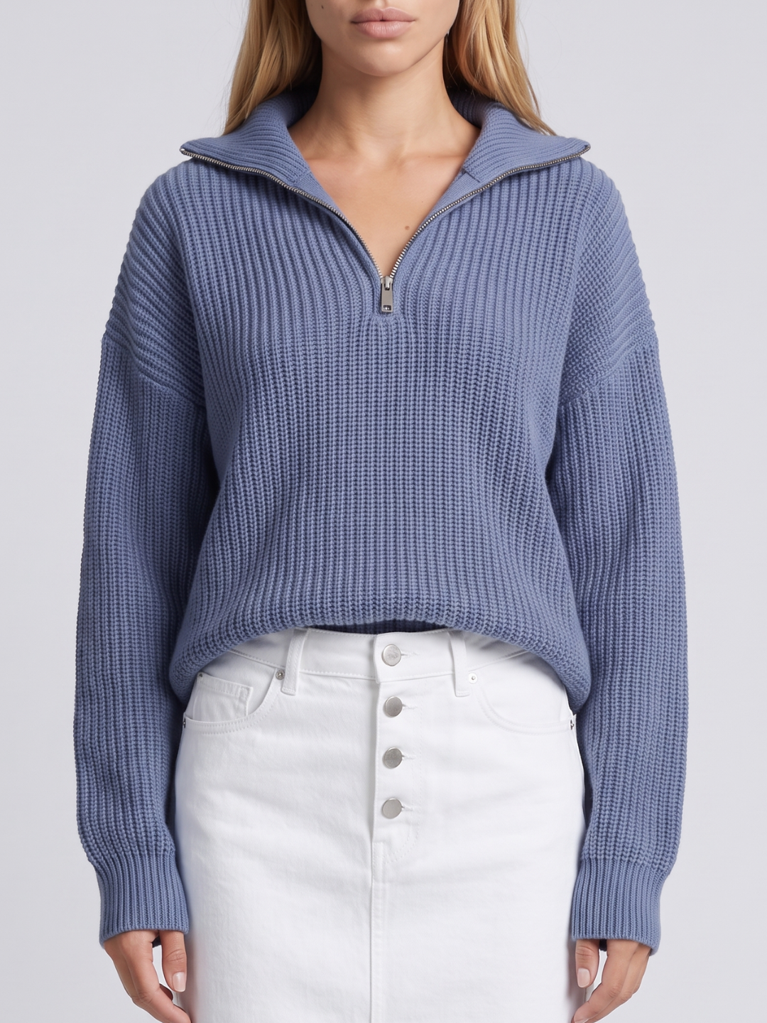 Isla Half-Zip Ribbed Knit Jumper with Funnel Collar, Cosy Winter Knit - view 8