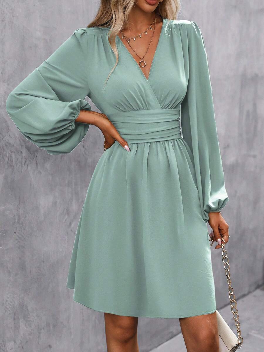 Eve Surplice V-Neck Ruched Waist A-Line Dress - view 11