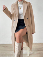 Winnie Long Double-Breasted Lapel Overcoat - front view
