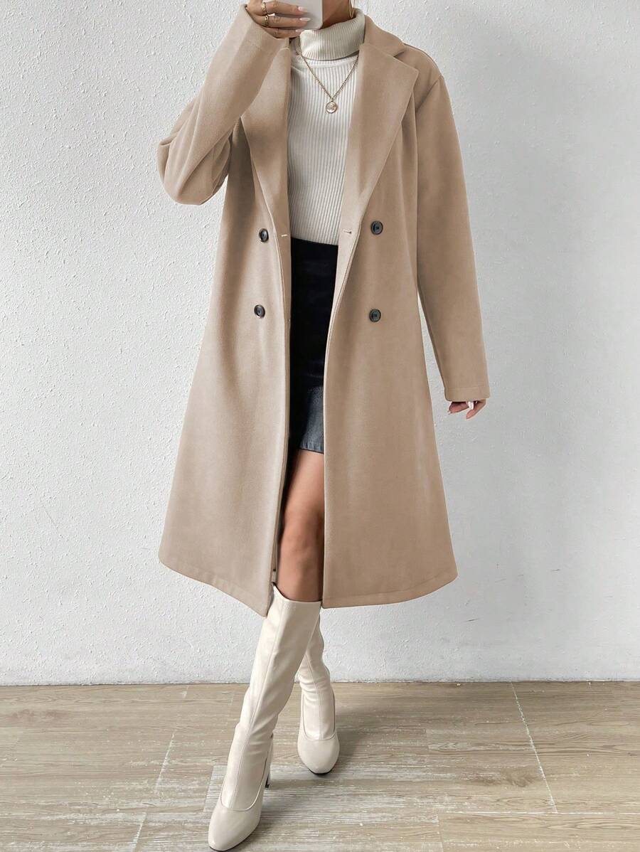 Winnie Long Double-Breasted Lapel Overcoat - view 3