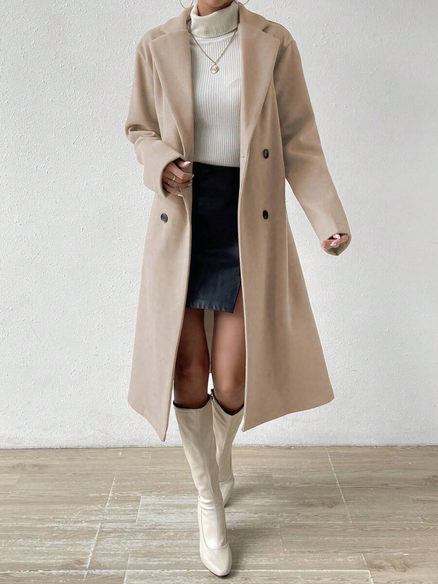 Winnie Long Double-Breasted Lapel Overcoat - view 4