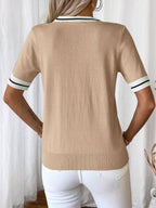 Isabella Tie-Neck V-Neck Knit Top with Contrast Trim - view 2