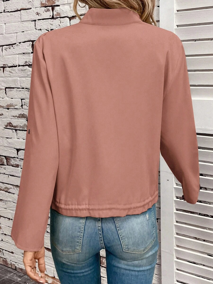 Hettie Stand Collar Drawstring Short Jacket - view 24