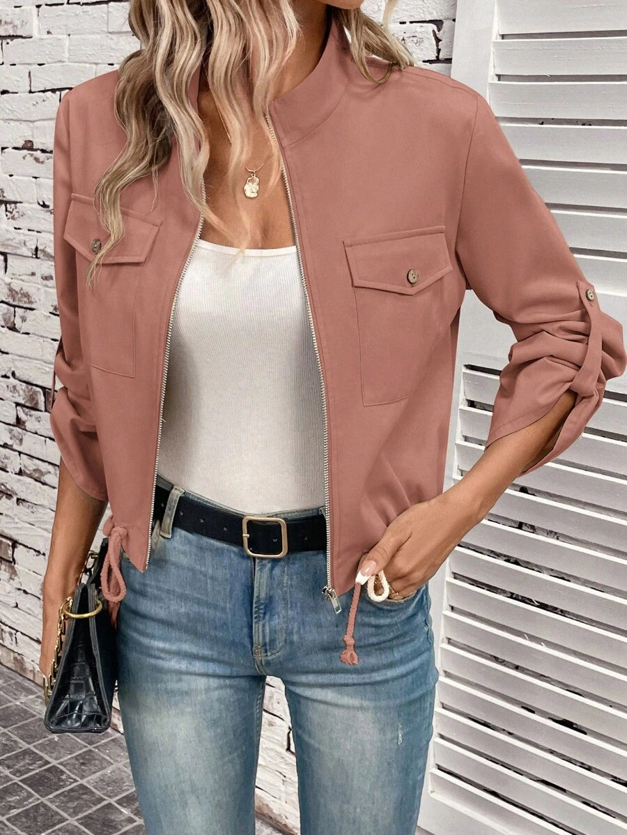 Hettie Stand Collar Drawstring Short Jacket - view 25