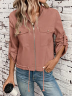Hettie Stand Collar Drawstring Short Jacket - view 27