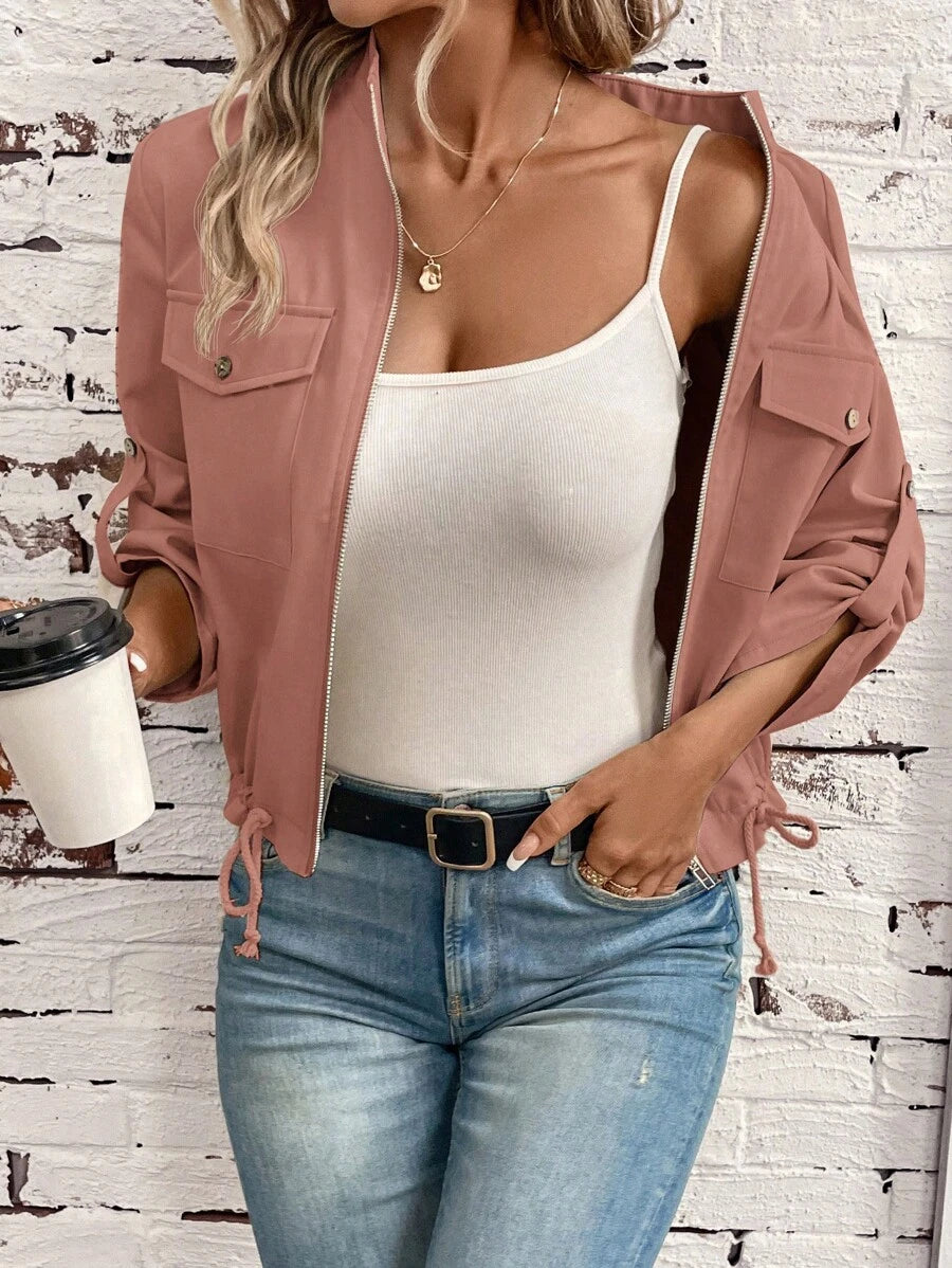 Hettie Stand Collar Drawstring Short Jacket - view 28