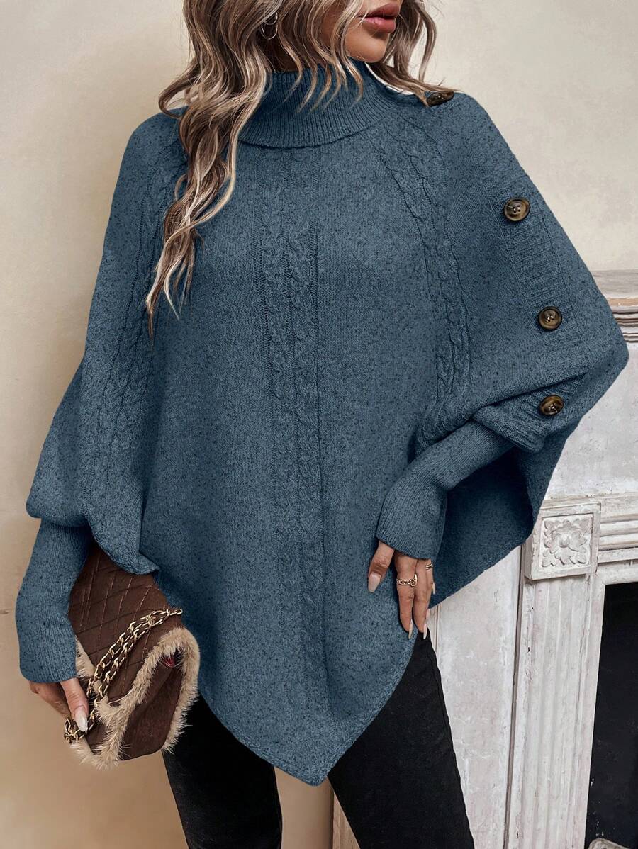 Gwen High Neck Batwing Poncho Sweater - view 9