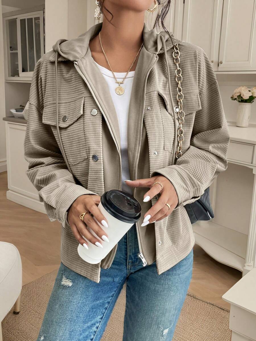 Posy Hooded Drop Shoulder Corduroy Jacket - front view