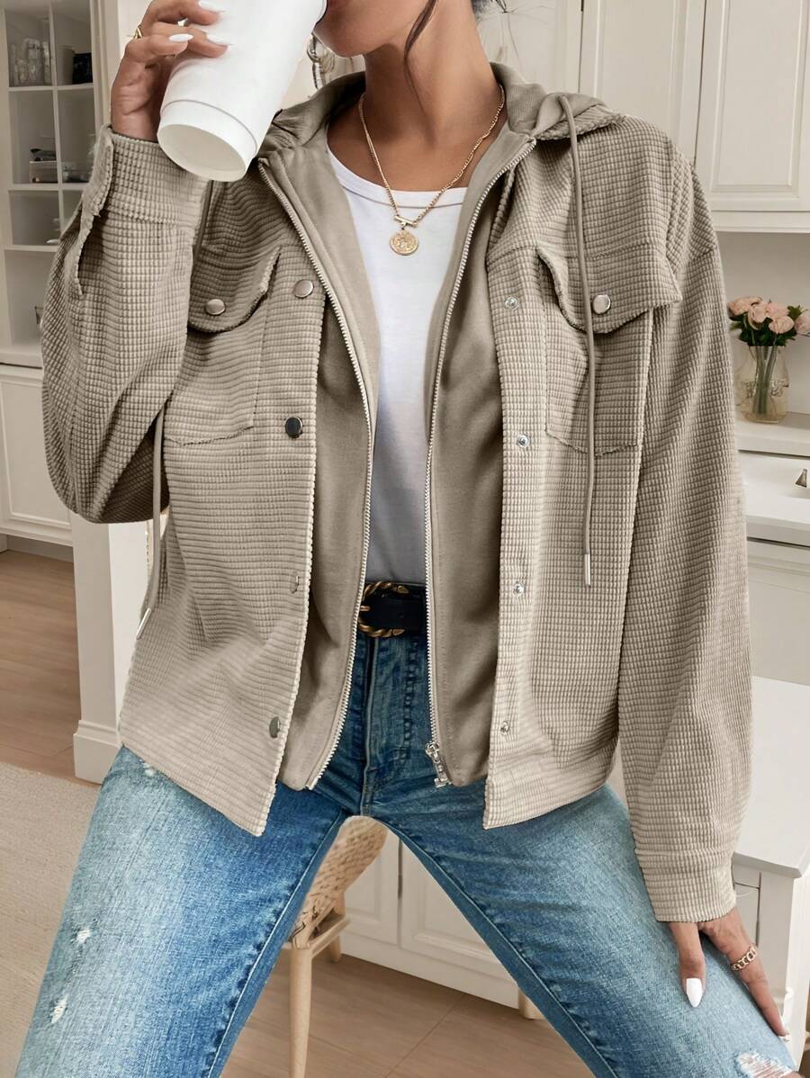 Posy Hooded Drop Shoulder Corduroy Jacket - view 3