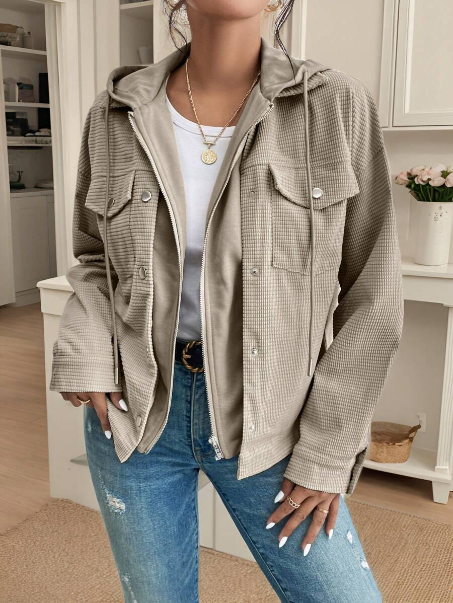 Posy Hooded Drop Shoulder Corduroy Jacket - view 4
