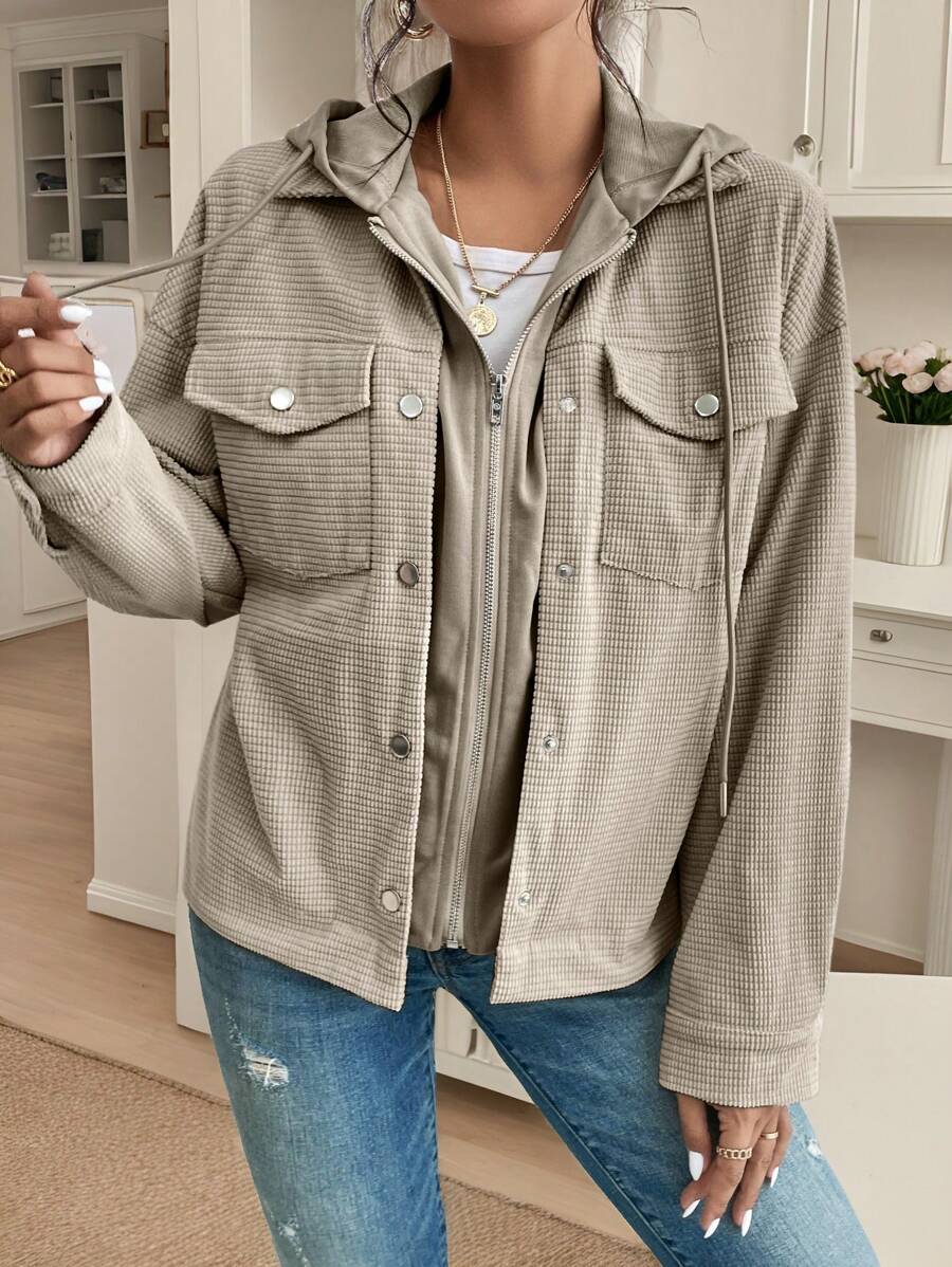 Posy Hooded Drop Shoulder Corduroy Jacket - view 6