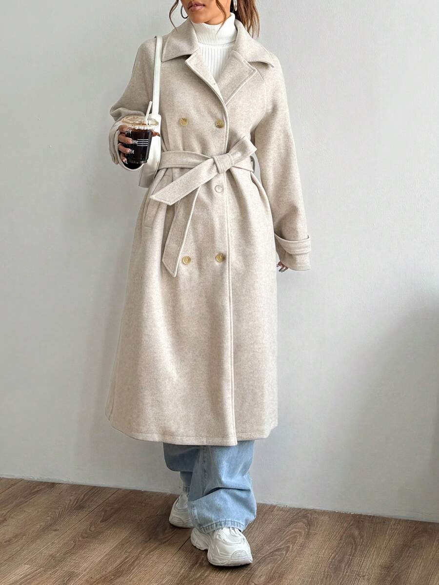 Indie Belted Notched Collar Long Overcoat - view 4