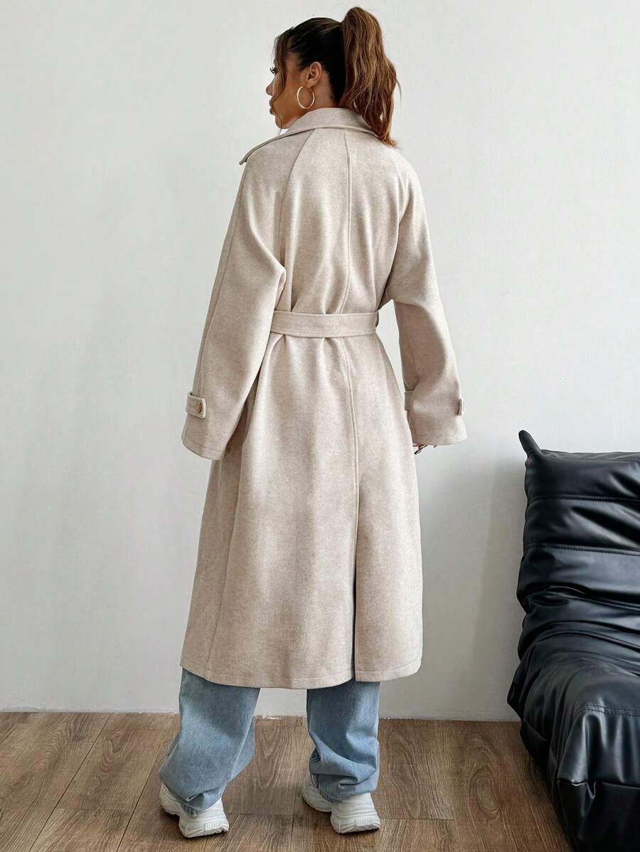 Indie Belted Notched Collar Long Overcoat - view 2
