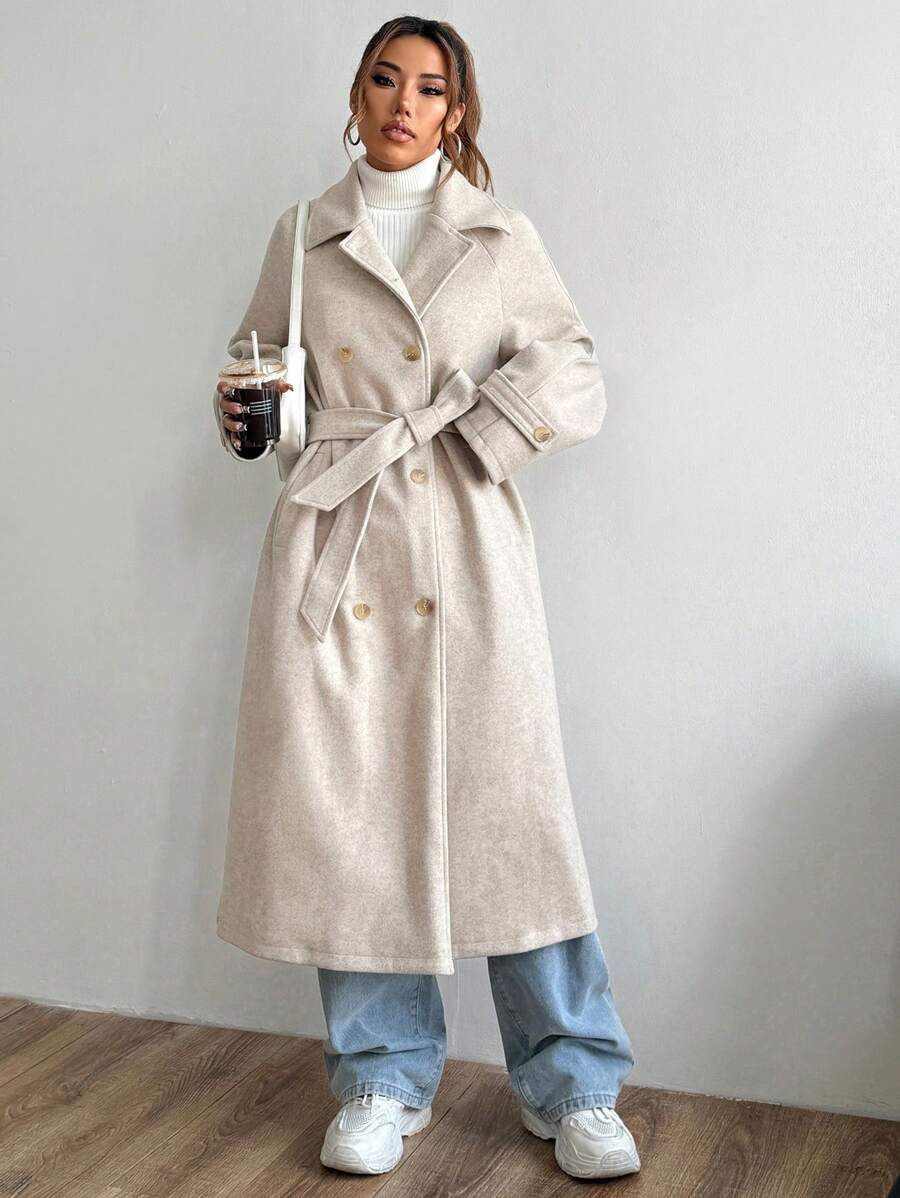 Indie Belted Notched Collar Long Overcoat - view 3