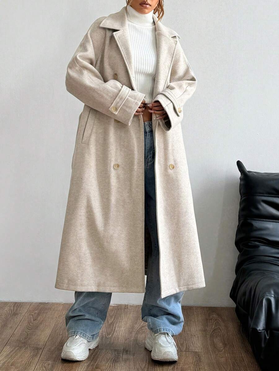Indie Belted Notched Collar Long Overcoat - view 5