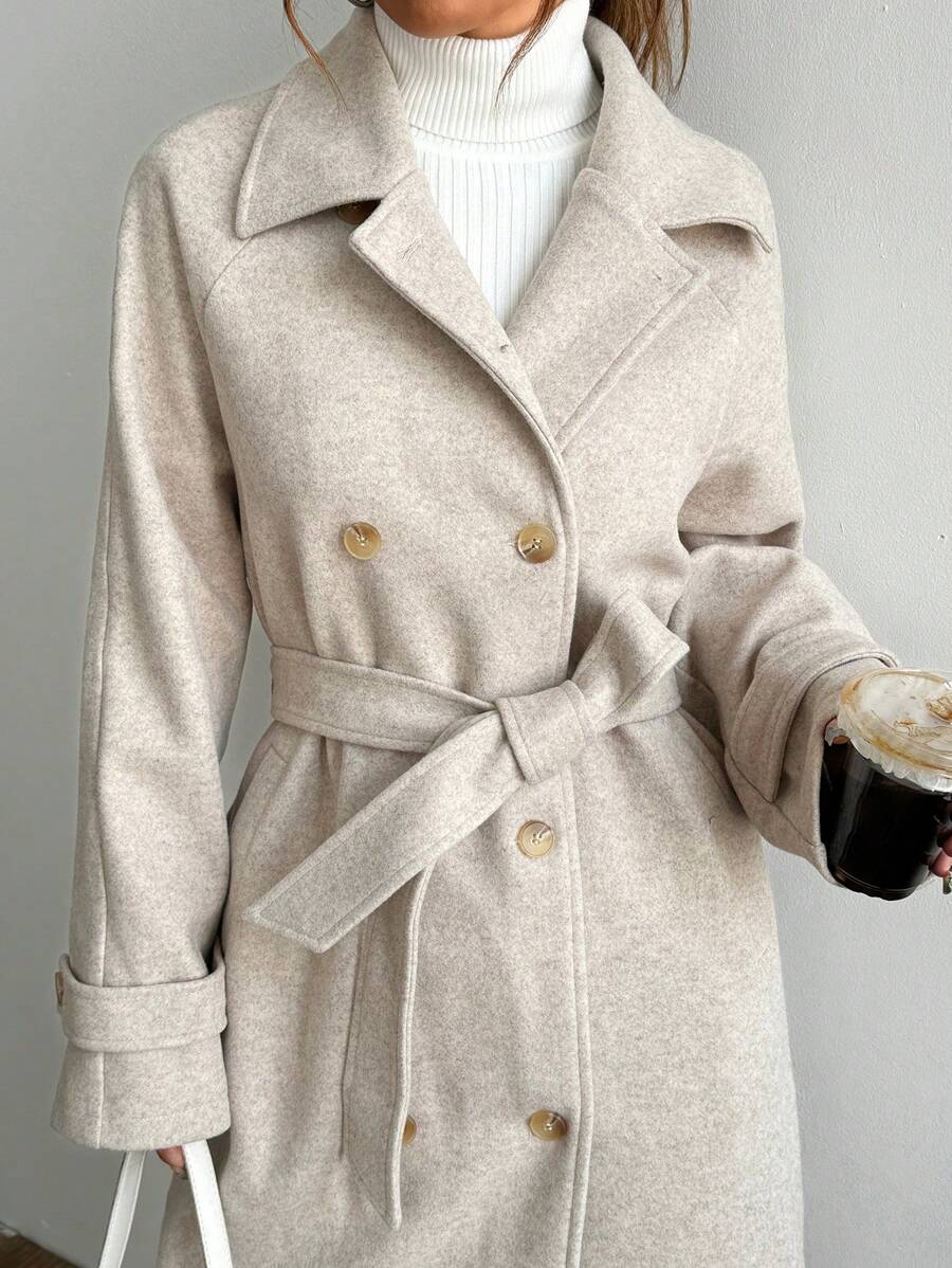 Indie Belted Notched Collar Long Overcoat - view 6