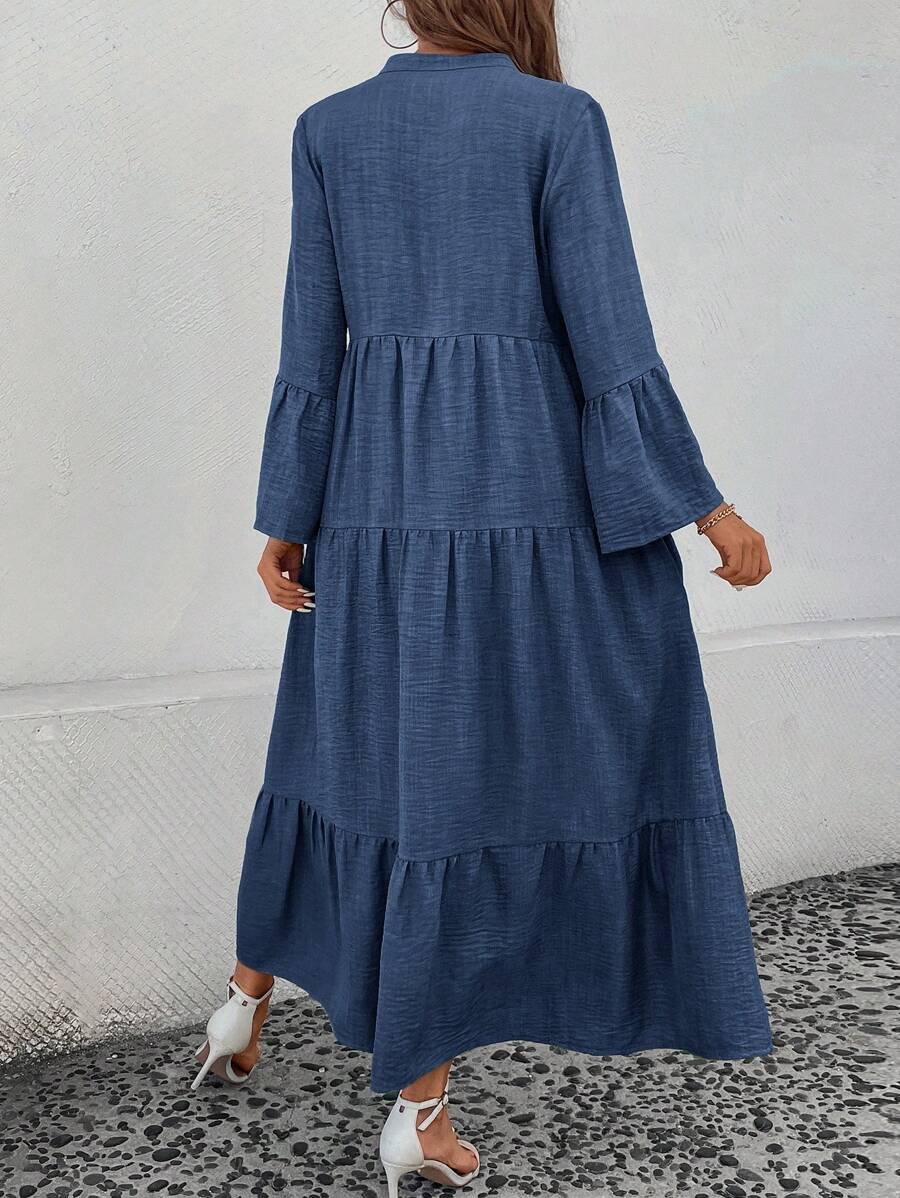 Elsie Notched V-Neck Single-Breasted Tiered Maxi Dress - view 2