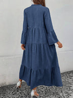 Elsie Notched V-Neck Single-Breasted Tiered Maxi Dress - view 2