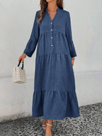 Elsie Notched V-Neck Single-Breasted Tiered Maxi Dress - view 3