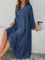 Elsie Notched V-Neck Single-Breasted Tiered Maxi Dress - view 6